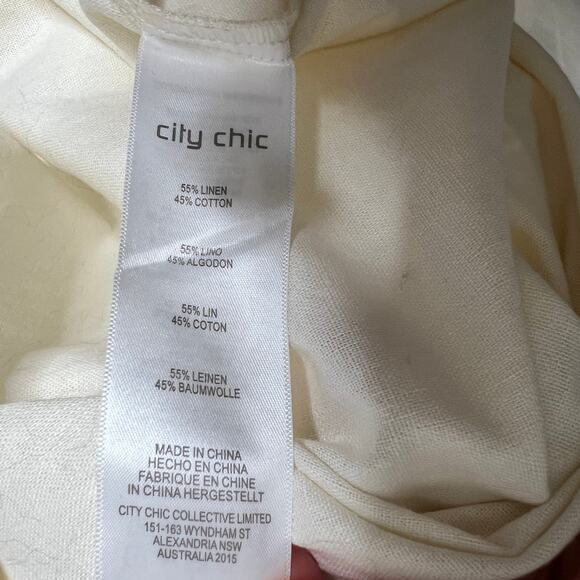 City Chic Sunset Stroll Ivory Button Front Dress Linen Blend Size 16 - Picture 10 of 12